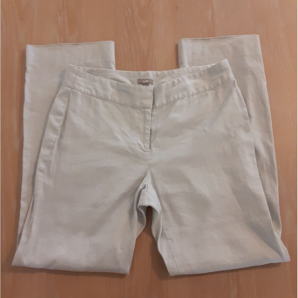 J. Jill  Linen Blend Pants Beige Straight Leg Flat Front Mid Rise Stretch Size 8